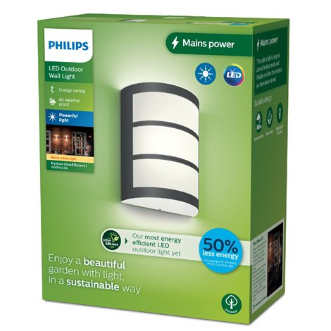 Python UltraEfficient venkovní nástěnné svítidlo LED 3,8W 800lm 2700K IP44, antracitové 3