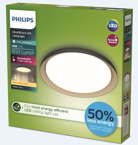 Pebblo UltraEfficient stropní svítidlo LED 10W 1850lm 2700K SceneSwitch CRI80 32cm kulaté IP20,černé 3