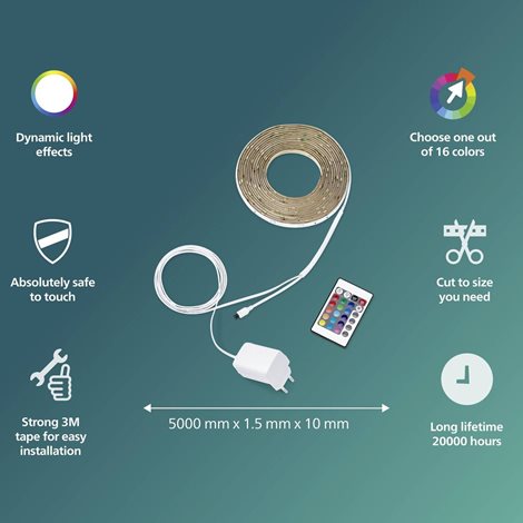 LED pásek Philips RGB, s ovladačem, 5m, AC 220–240, IP20 5