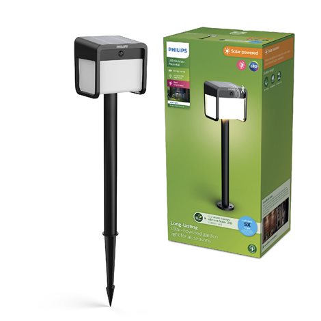 Ezra UltraEfficient solární LED sloupek se senzorem 1,8W 250/25lm 3000K IP44, hranatý, černý 1
