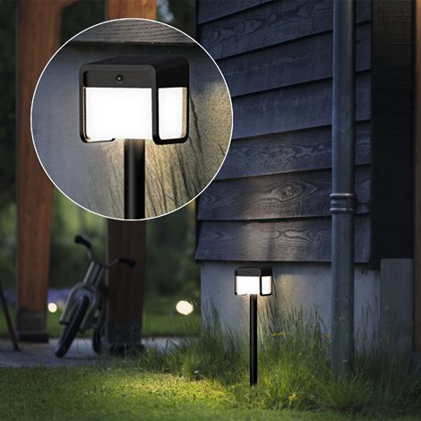 Ezra UltraEfficient solární LED sloupek se senzorem 1,8W 250/25lm 3000K IP44, hranatý, černý 6