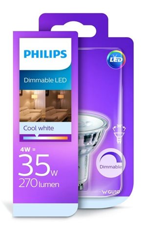 LED žárovka Philips Classic LEDspot 4W-35W GU10 CW 36D DIM 1BC/6 270 lm 4000K, stmívatelná 3