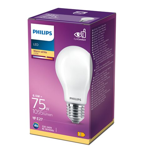 LED žárovka Philips Classic LEDBulb ND 75W E27 827 A60 FR 8,5W 1055lm 2700K 6