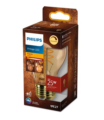 LED filament žárovka E27 A60 4W (25W) 250lm 1800K stmívatelná, jantarová 2