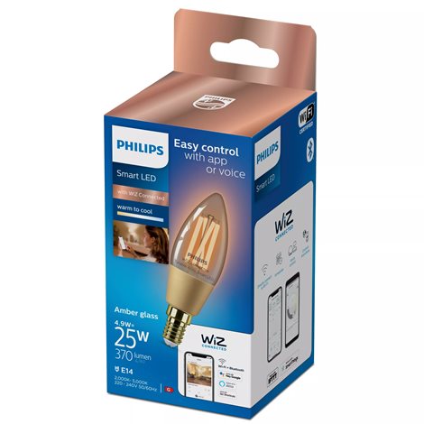 WiZ Smart LED Svíčková žárovka Filament oranžová 4,9 W (ekv. 25 W) 370lm C35 E14 4