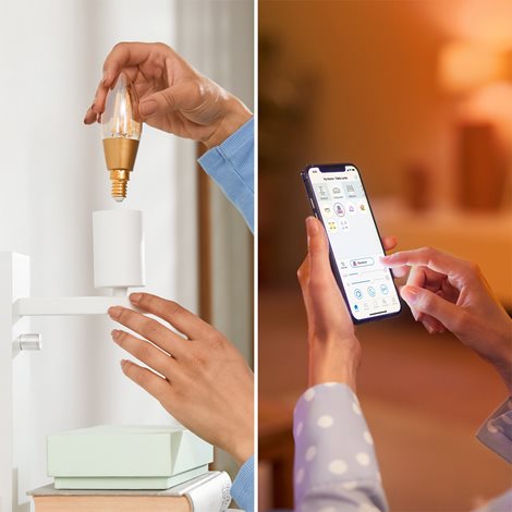WiZ Smart LED Svíčková žárovka Filament oranžová 4,9 W (ekv. 25 W) 370lm C35 E14 5