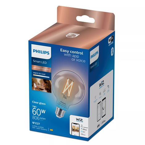 WiZ Smart LED Kulová žárovka Filament čirá 7 W (ekv. 60 W) 806lm 2700-6500K G95 E27 4