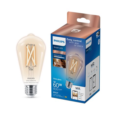 WiZ Smart LED Žárovka Filament čirá 7 W (ekv. 60 W) 806lm 2700-6500K ST64 E27 3