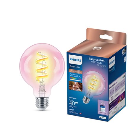 WiZ Smart LED Žárovka s tradičním vzhledem, čirá, 40 W 470lm 2200-6500K (RGB) G95 E27 2