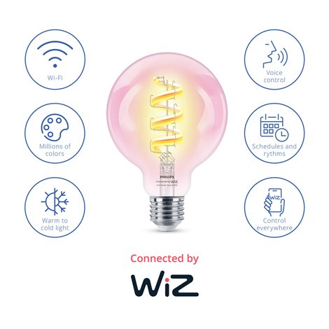 WiZ Smart LED Žárovka s tradičním vzhledem, čirá, 40 W 470lm 2200-6500K (RGB) G95 E27 4