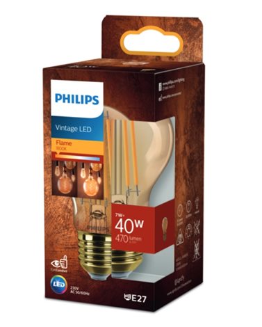 Vintage LED filament žárovka E27 A60 7W (40W) 470lm 1800K nestmívatelná, zlatá 2