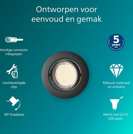 Peridot Rec Kit Rd zapuštěné svítidlo kulaté 7W, AC 220-240, IP20, černá 3