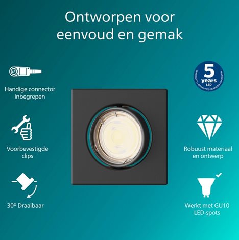 Peridot Rec Kit Sq zapuštěné svítidlo hranaté 7W, AC 220-240, IP20, černá 3