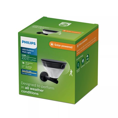 Kyna solární nástěnná zahradní lampa 3,8W 27K černá se senzorem 6