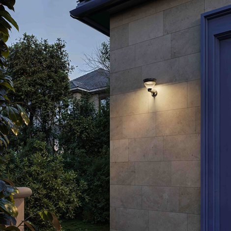 Kyna solární nástěnná zahradní lampa 3,8W 27K černá se senzorem 9