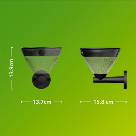 Kyna solární nástěnná zahradní lampa 3,8W 27K černá se senzorem 12