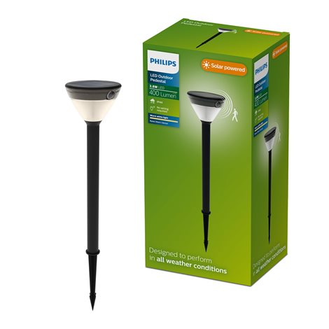 Kyna solární stojanová zahradní lampa 3,8W 27K černá se senzorem 4