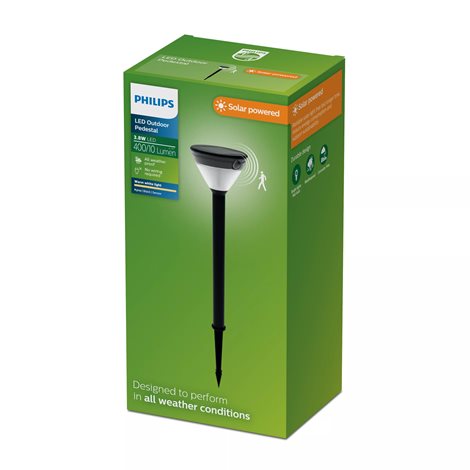 Kyna solární stojanová zahradní lampa 3,8W 27K černá se senzorem 5
