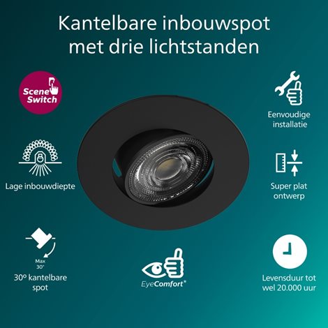 Zapuštěné bodové svítidlo Cilantro Step 5W, 90lm/W, 2700K, černá 3