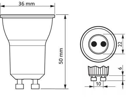 MR11 GU10 3.5W-35W WW 36D 2700K SRT6 LED Žárovka 3,5W 240lm 2