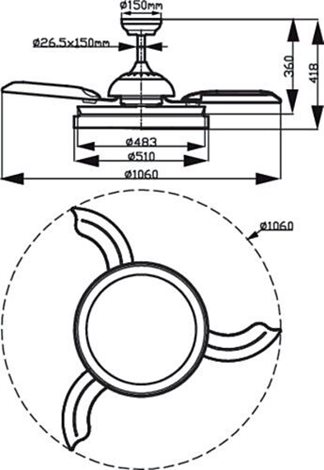 Bliss stropní svítidlo s ventilátorem 28W (větrák) + 35W (světlo) 4500lm 2700/4000/5500K 51cm, černé 3