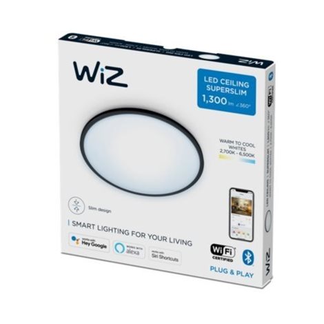 WiZ Superslim přisazené LED svítidlo 14W 1300lm 2700-6500K IP20 24,2cm, černé 2