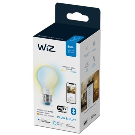 WiZ LED žárovka Frosted Glass E27 A60 7W 806lm 2700-6500K IP20, stmívatelná 2