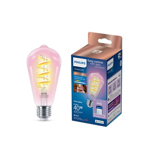 WiZ Smart LED Žárovka s tradičním vzhledem, čirá, 40 W 470lm 2200-6500K (RGB) ST64 E27 2