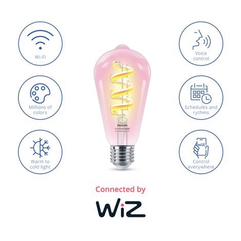 WiZ Smart LED Žárovka s tradičním vzhledem, čirá, 40 W 470lm 2200-6500K (RGB) ST64 E27 4