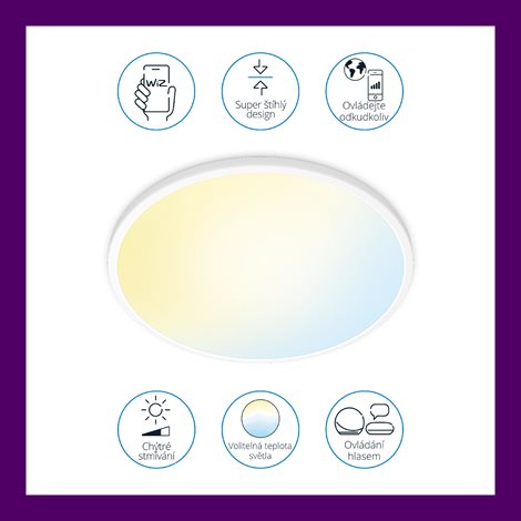 WiZ SuperSlim přisazené LED svítidlo 22W 2450lm 2700-6500K IP20 43cm, bílé 5