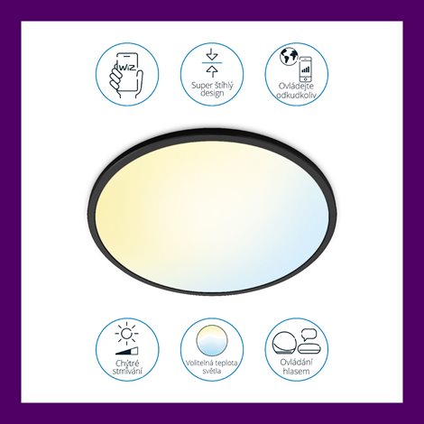 WiZ SuperSlim přisazené LED svítidlo 22W 2450lm 2700-6500K IP20 43cm, černé 5
