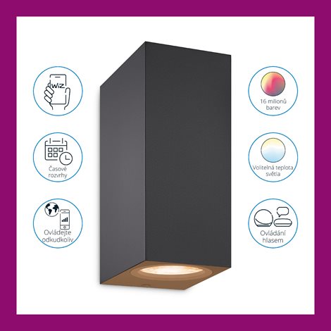 WiZ Up&Down nástěnné LED svítidlo 2xGU10 4,7W 345lm 2200-6500K RGB IP20, černé 7