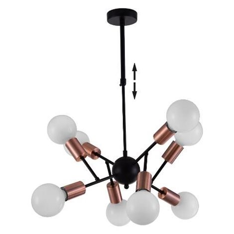 BALL závěsné svítidlo 8x E27 G95 40W bez zdroje 63cm IP20, matně černé/červená bronz