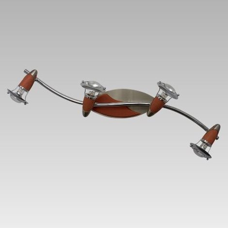 ZEUS přisazené bodové svítidlo 4x E14 40W bez zdroje 83cm IP20, saténový nikl/třešňové dřevo