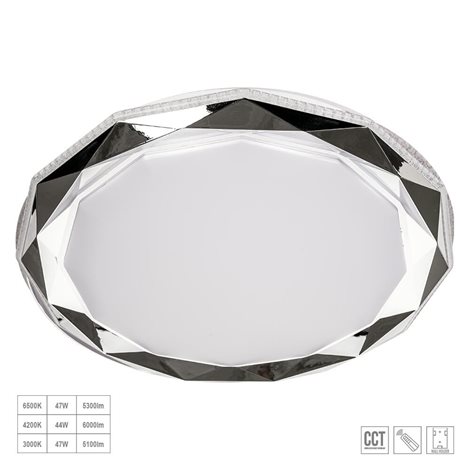 ZAO stropní svítidlo LED 47W 5100-6000lm 3000-6500K CCT 50cm kulaté IP20, chrom/bílá/křišťál + ovl 1