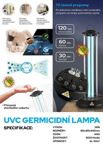 GERMICIDAL UVC Germicidní/dezinfekční lampa LED 2x 18W IP20, černá 2