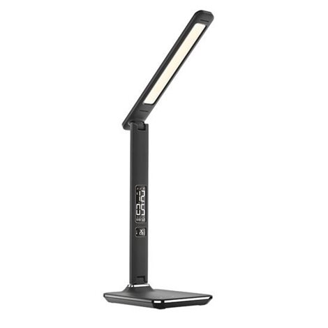 WO45-B LED stolní lampička s displayem, 9W, volba teploty světla, kůže, černá 3