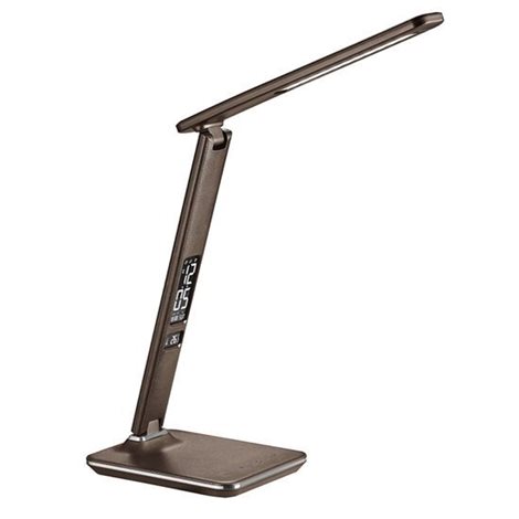 WO45-H LED stolní lampička s displayem, 9W, volba teploty světla, kůže, hnědá 1