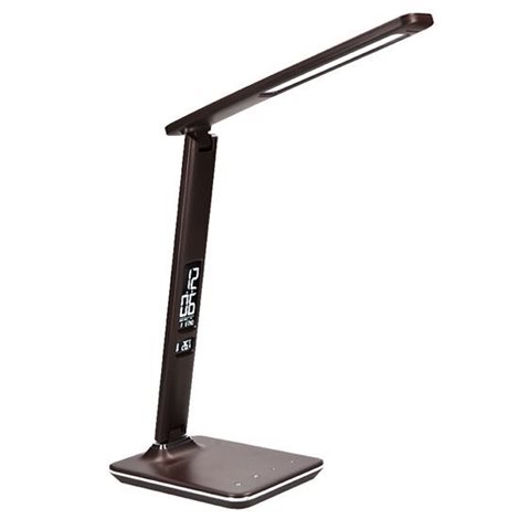 WO45-H LED stolní lampička s displayem, 9W, volba teploty světla, kůže, hnědá 2