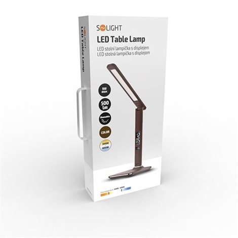 WO45-H LED stolní lampička s displayem, 9W, volba teploty světla, kůže, hnědá 8