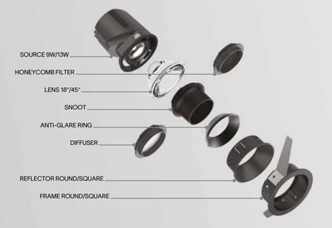 BENTO podhledové svítidlo LED 9W 730lm 3000K 36° CRI90 IP20, černé 3