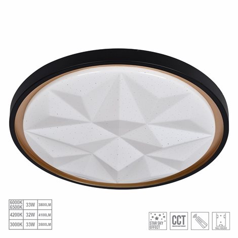 NURRIA stropní svítidlo LED 33W 3500-4100lm 3000-6500K CCT 41,5cm kulaté IP20, černé + ovladač 1
