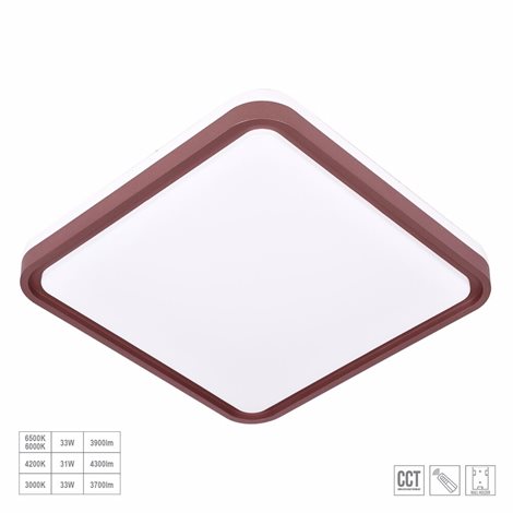 FLOREN stropní svítidlo LED 33W 3700-4300lm 3000-6500K CCT 43,5cm hranaté IP20, hnědé + ovladač 1