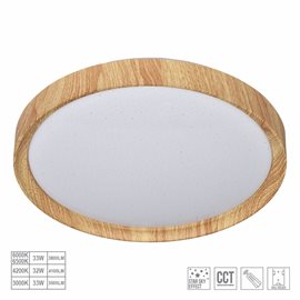 WOODEN stropní svítidlo LED 33W 3500-4100lm 3000-6500K CCT 39,5cm IP20, dřevěný dekor + ovladač
